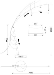 Mantra 9446+9448 Ricca, černá oblouková nastavitelá lampa, 1xE27 30W 2700/3200/4000K, šedé stínítko, výška 230cm