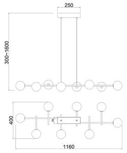 Mantra 7631 Cellar, černé závěsné svítidlo se skleněnými koulemi 8xG4, 5W 3000K, 116 x 40cm