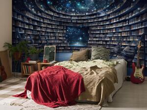 Fototapeta Knihy a hvězdy - knihovna ve vesmíru s hvězdnou oblohou
