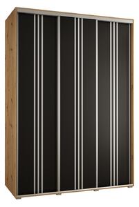 Šatní skříň YVONA 6 - 170/60 cm, dub artisan / černá / stříbrná