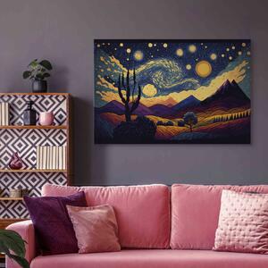 Obraz Impresionistická krajina - hory a louky pod oblohou plnou hvězd