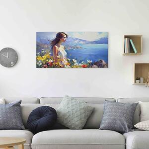 Obraz Žena proti moři - květinová horská krajina ve stylu Moneta