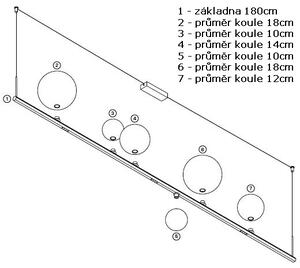 Lodes Random Stick XL, závěsné svítidlo 15W LED 2700K, zlatá/bronzová+čirá+zlatá, délka 180cm