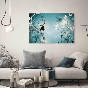 Obraz Tyrkysový sen - květiny a listy na modře zářícím pozadí