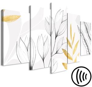 Obraz Magnólie a listy - minimalistické rostliny v šedé a zlaté barvě