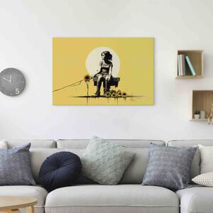 Obraz Dívka a slunečnice - žlutá kompozice inspirovaná Banksyho stylem