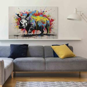 Obraz Barevný nosorožec - nástěnná malba zvířete inspirovaná Banksym