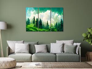 Obraz Horská krajina - stromy na úbočí hory malované akvarelem