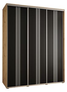 Šatní skříň YVONA 6 - 190/60 cm, dub artisan / černá / stříbrná