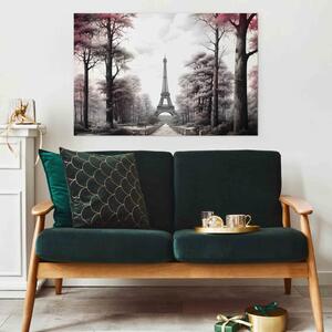 Obraz Paříž, Francie, městský park s Eiffelovou věží v retro šedi