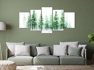Obraz Smrkový les - stromy malované akvarelem v jemných barvách