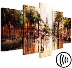 Obraz Palermo, Sicílie, město v Itálii, deštivý den, ulice s palmami