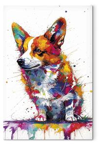 Obraz Colorful Dog - Happy Corgi Among Paint on White Background