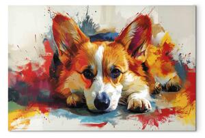 Obraz Painting Dog - Corgi Waiting for a Bone Among Colorful Paints