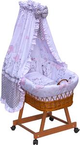 Proutěný košík na miminko s nebesy Scarlett Gusto - růžová
