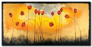 Obraz Červené maki na žlutém pozadí (1 díl) - abstrakce s květy