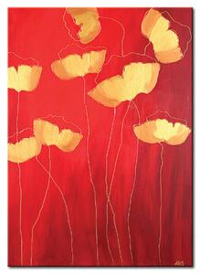 Obraz Maky v červené (1-dílný) - abstrakce se skicou zlatých květů