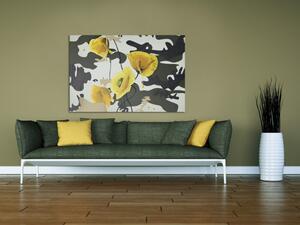 Obraz Makové kapky (1-dílný) - sluneční paprsek ve žlutých okvetnících květů