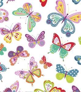 Bavlněná látka motýli barevní na bílé | RTex