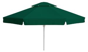 Perfecta Parasols Velký slunečník BIGGIE ROUND Ø 5,5 m bílá kostra, potah s volánem Lahvově zelená