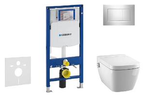 Geberit Duofix - Modul pro závěsné WC s tlačítkem Sigma30, lesklý chrom/chrom mat + Tece One - sprchovací toaleta a sedátko, Rimless, SoftClose 111.300.00.5 NT6