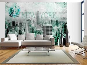 Fototapeta Smaragdový New York - pohled na architekturu s nápisem a razítkem