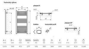 EBS LEO G50100MCR Radiátor elektrický 50x100 cm, tyč M vpravo, chrom