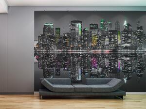 Fototapeta Noční New York - architektura s mrakodrapy a barevnými prvky