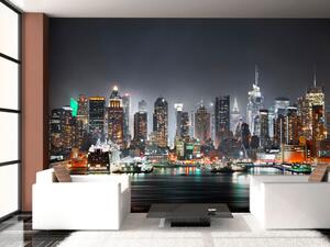 Fototapeta Panorama New Yorku - architektura města v noci s mrakodrapy a zálivem