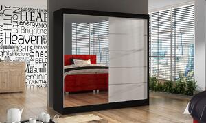 Elegantní šatní skříň 200 BULAN III, černá, dveře bílé se zrcadlem