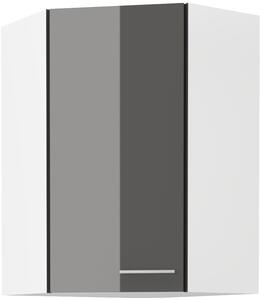 STL Rohová skříňka horní LARA (výška 90 cm) Barevné provedení: Bílá / Šedý lesk
