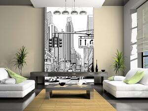 Fototapeta New York USA - černý obrys městské architektury na bílém pozadí