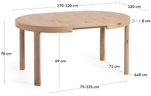 Dubový rozkládací jídelní stůl Kave Home Colleen 120-170 x 120 cm
