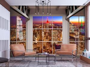 Fototapeta Výhled z okna na New York - noční panorama osvětleného Manhattanu