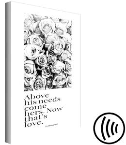 Obraz Květiny v bílé (1-dílný) - růže a černé nápisy v angličtině
