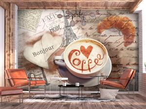 Fototapeta Ráno v Paříži - motiv kávy ve vintage stylu s francouzskými nápisy