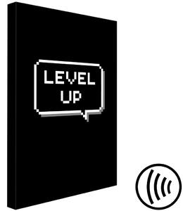 Obraz Level Up (1-dílný) svislý - černobílé anglické nápisy