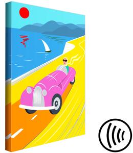 Obraz Barevná jízda (1-dílný) svislý - krajina s autem na pozadí moře