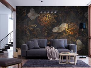Fototapeta Magické zlaté rostliny noci - abstraktní rostlinný motiv s motýly