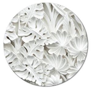 Kulatý obraz Vytesaná příroda - vzor s bílými listy ze kamene