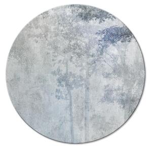Kulatý obraz Skalník - jemná šedě-modrá silueta lesa v mlhavém ránu