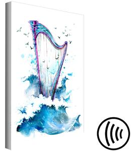 Obraz Harfa a vlny - hudební motiv s ptáky malovaný akvarelem