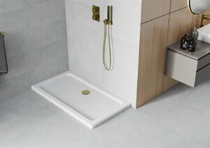 Mexen SLIM - Obdélníková sprchová vanička 140x70x5cm + zlatý sifon, bílá, 40107014G