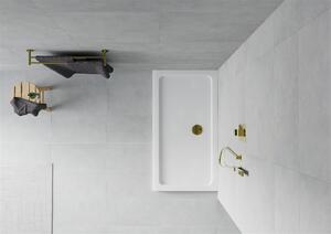 Mexen SLIM - Obdélníková sprchová vanička 140x70x5cm + zlatý sifon, bílá, 40107014G
