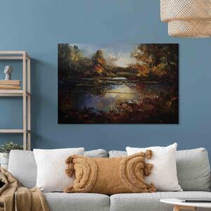 Obraz Podzimní jezero - oranžovo-hnědá krajina inspirovaná Monetem