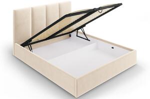 Béžová sametová dvoulůžková postel MICADONI Pyla 140 x 200 cm s úložným prostorem