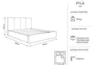 Tmavě šedá sametová dvoulůžková postel MICADONI Pyla 140 x 200 cm s úložným prostorem