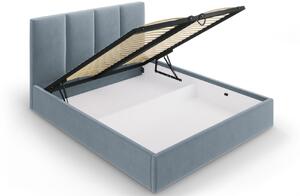 Světle modrá sametová dvoulůžková postel MICADONI Pyla 140 x 200 cm s úložným prostorem