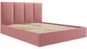 Růžová sametová dvoulůžková postel MICADONI Pyla 140 x 200 cm s úložným prostorem