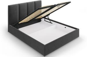 Tmavě šedá sametová dvoulůžková postel MICADONI Pyla 140 x 200 cm s úložným prostorem